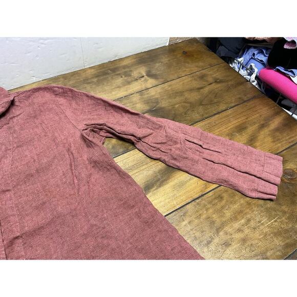 Flax 100% Linen Oversized Lagenlook Button Down Blouse Pockets Size Large Red - Picture 9 of 14